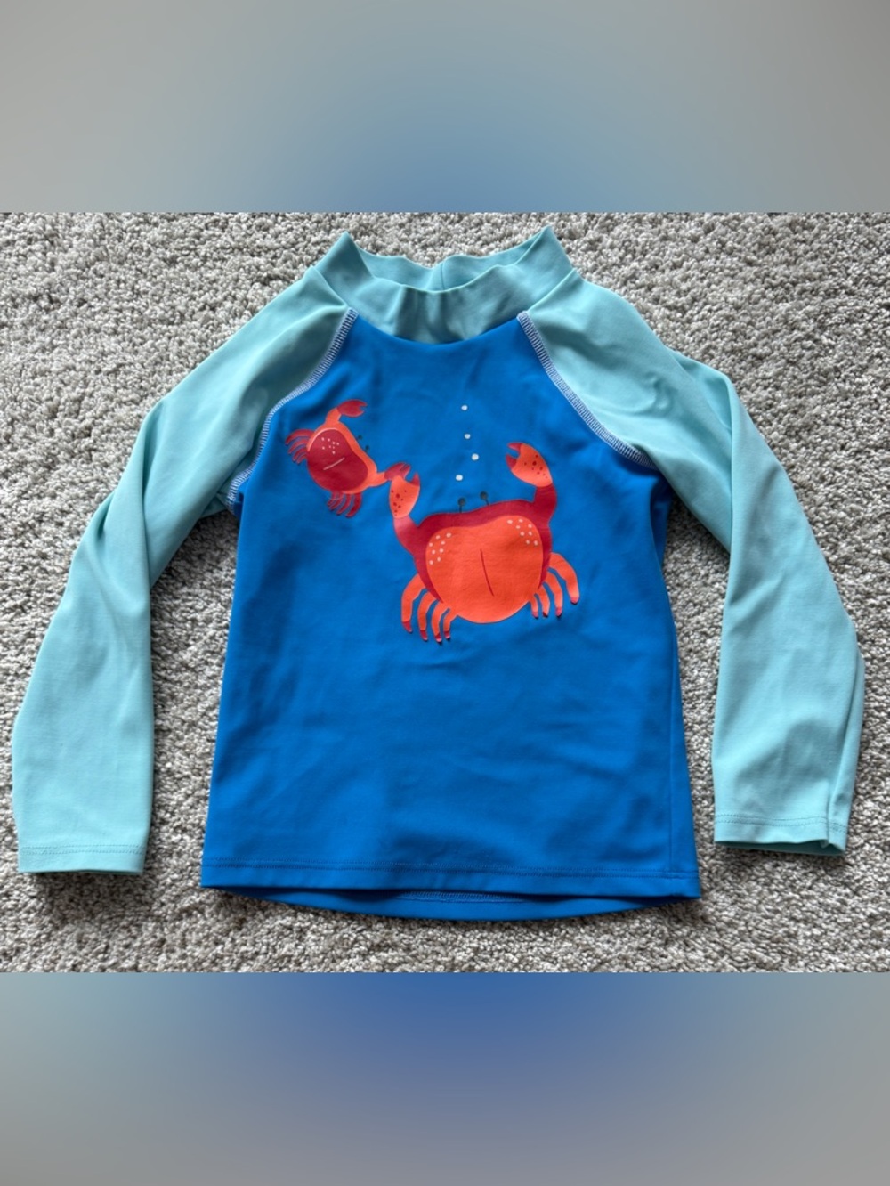 Baby Boden Blue & Light Aqua Crab Swim Rash Guard